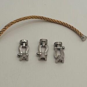 Fred Gold Rope Bracelet with Silver Hardware | 3 Silver Charm Set